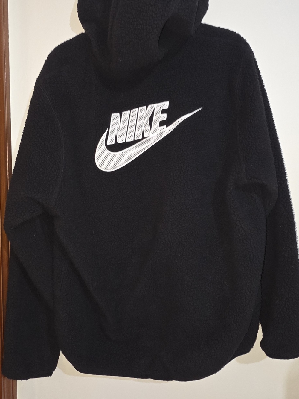 Nike Black Sherpa Zip Hoodie with White Swoosh Logo